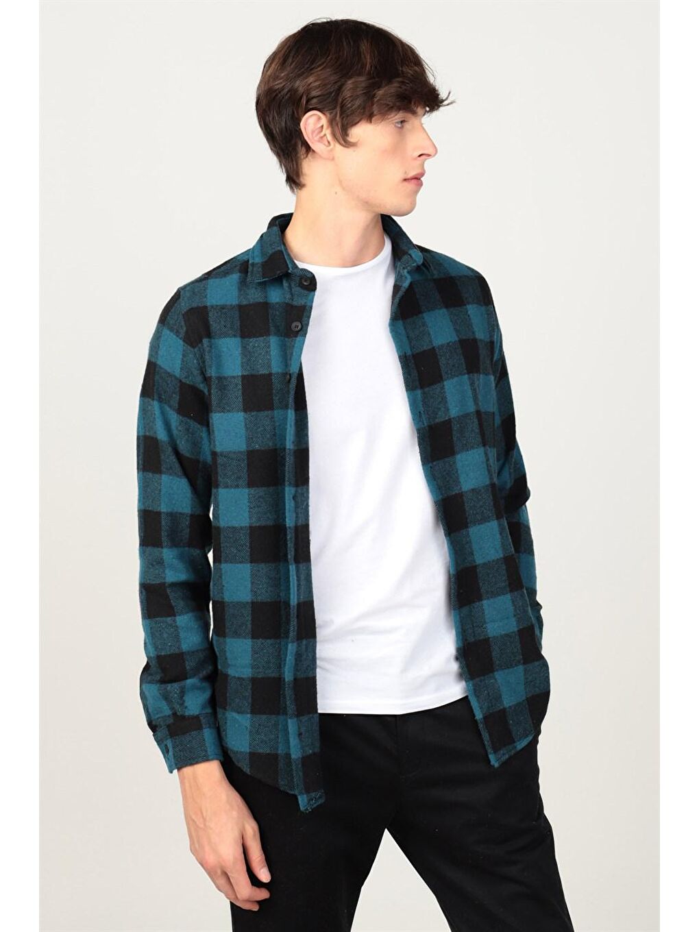 Slim Fit Kışlık Oduncu Kareli Erkek Turkuaz Gömlek-1