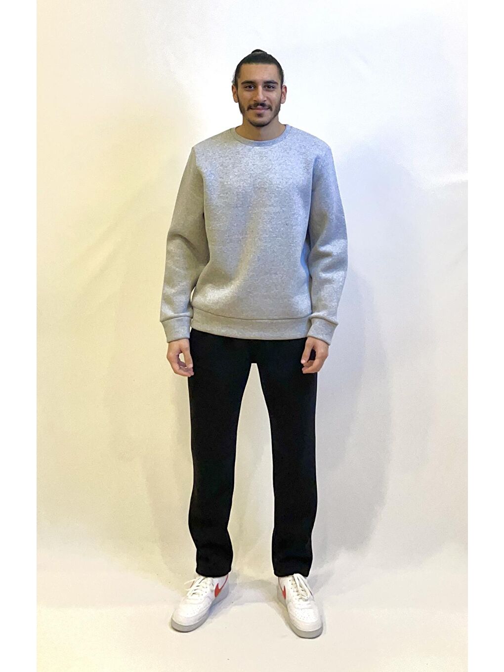 Süperlife Açık Gri Erkek Bisiklet Yaka Rahat Kalıp 3 iplik İçi Polarlı Kalın Sweatshirt SPR24SW36