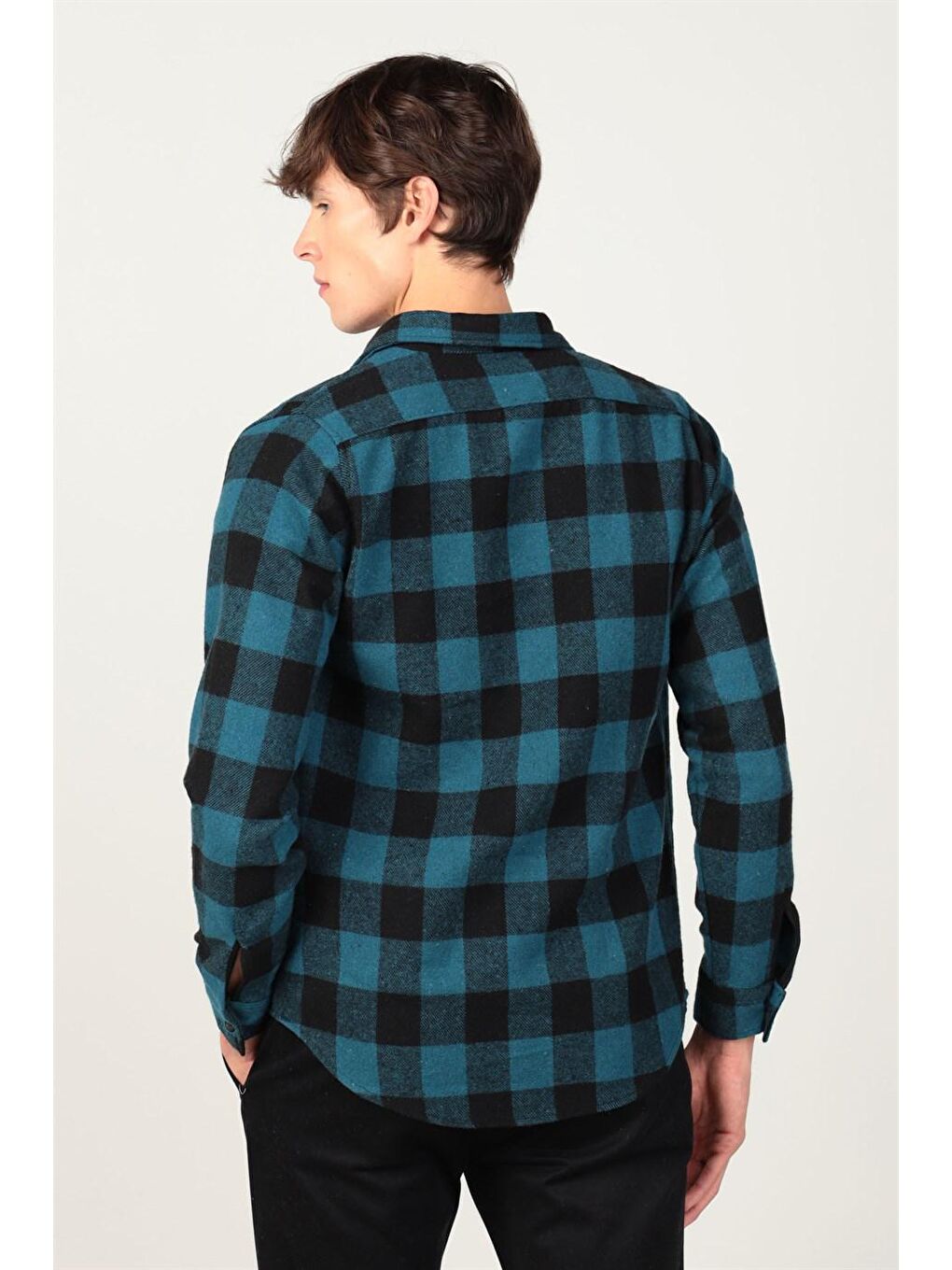 Slim Fit Kışlık Oduncu Kareli Erkek Turkuaz Gömlek-3