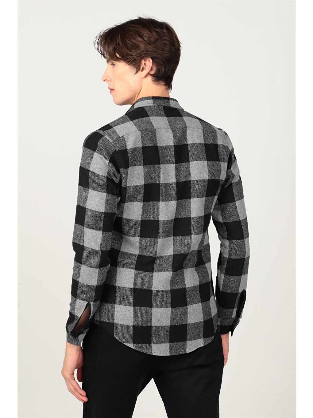 Bej Slim Fit Kışlık Kareli Oduncu Erkek Renkli Gömlek-3