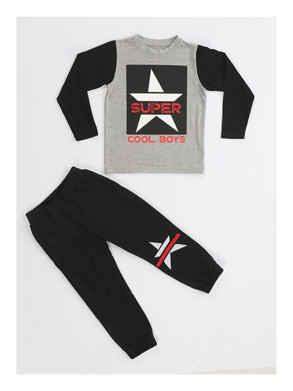 Casabony Siyah-Gri Super Star Erkek Çocuk Jogger + T-shirt Takım - 2