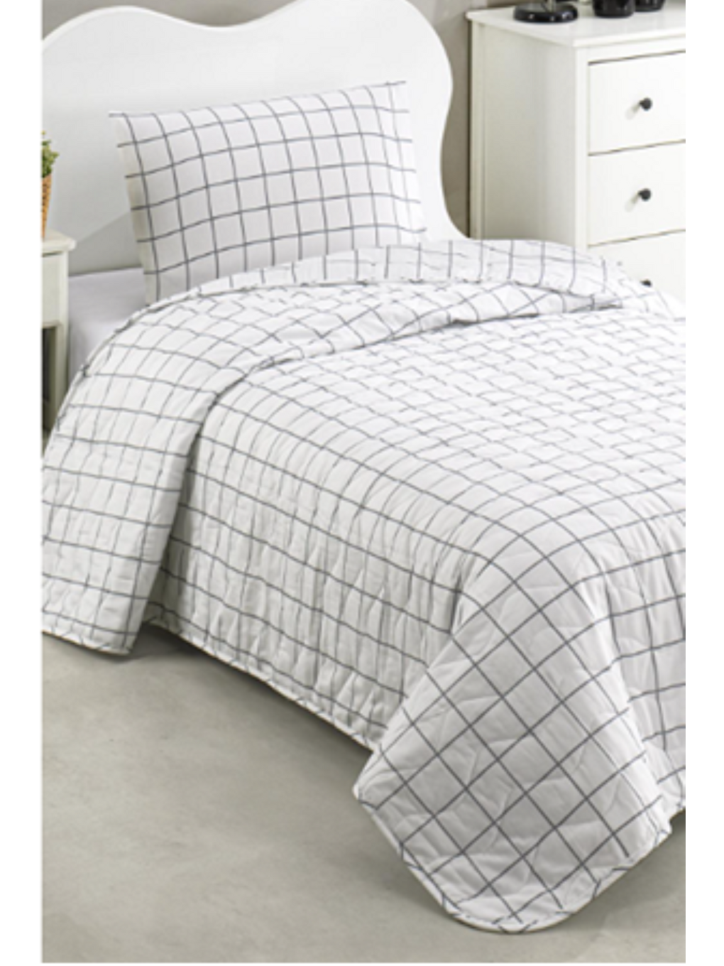 Tek Kişilik Kapitone Yatak Örtüsü Seti Gri Yumuşak, Dayanıklı ve Tasarım-2