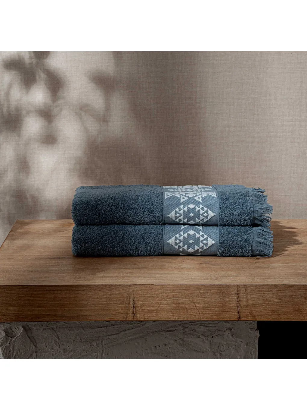 Hereke 2'li El Yüz Havlusu Seti %100 Pamuk Jakarlı Koyu Mavi 50x80 Cm-1