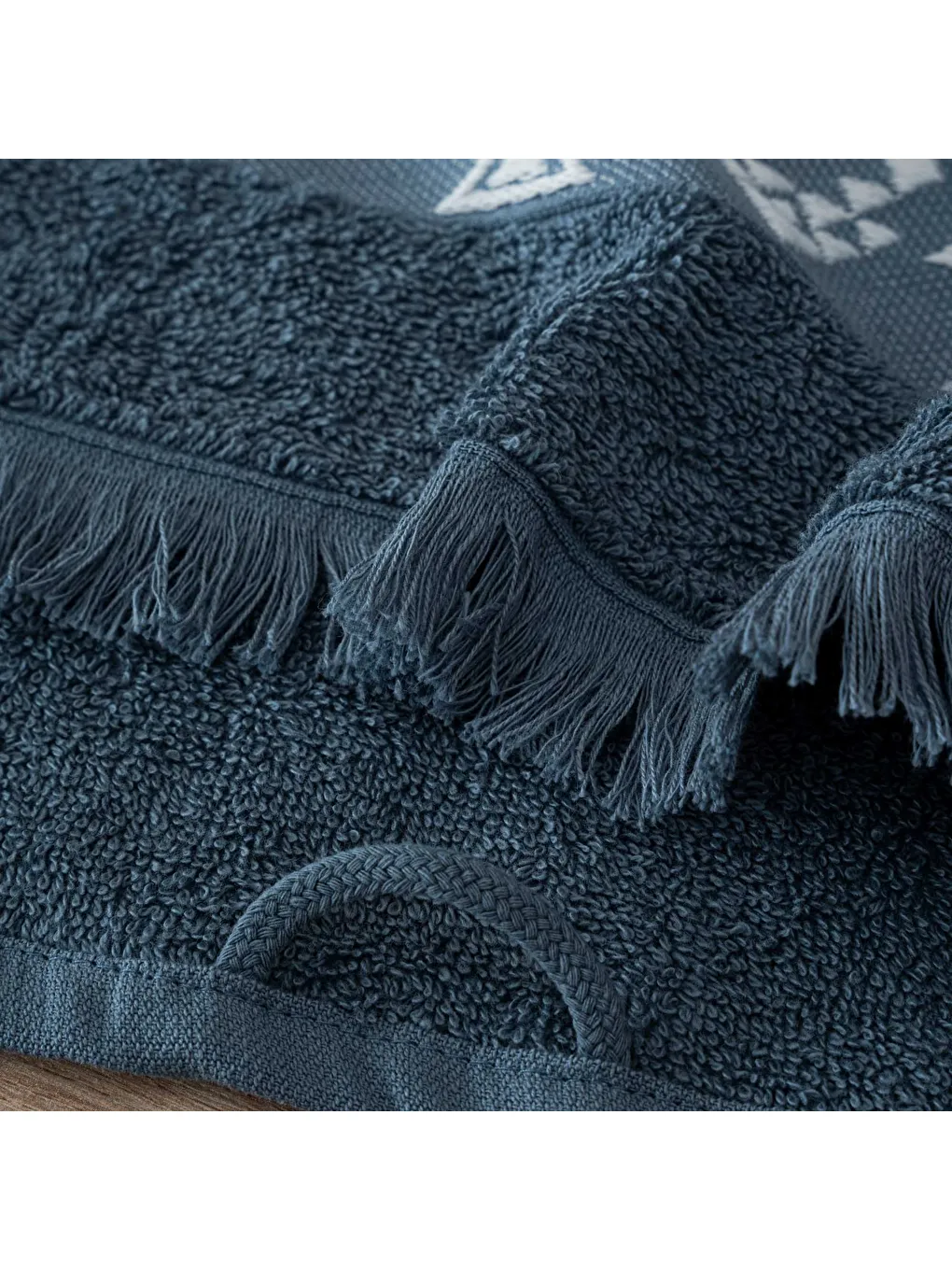 Hereke 2'li El Yüz Havlusu Seti %100 Pamuk Jakarlı Koyu Mavi 50x80 Cm-3