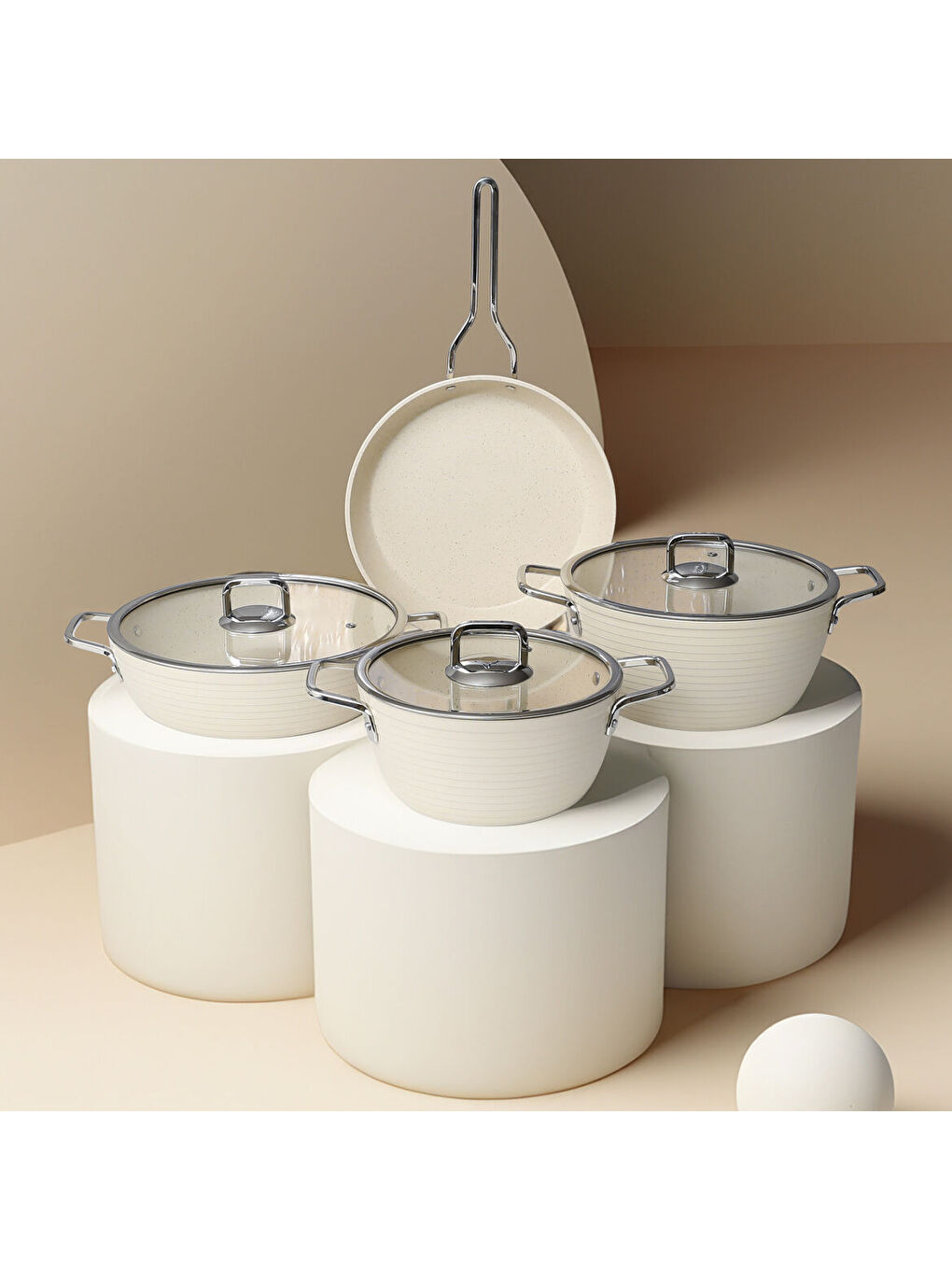 Ekru Açelya 7 Parça Granit Tencere Takımı Beyaz