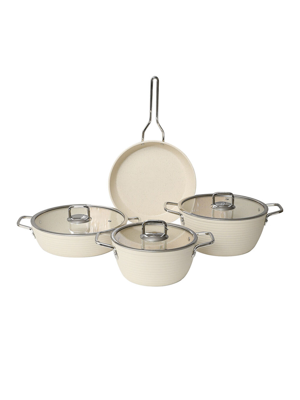 Ekru Açelya 7 Parça Granit Tencere Takımı Beyaz-1