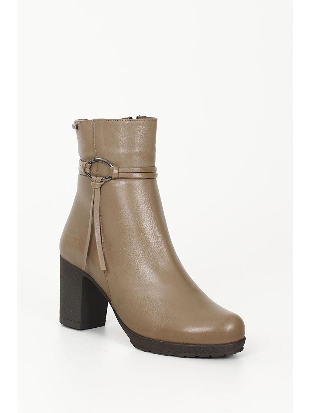Bej VİZON  Hakiki Deri Yuvarlak Burun Kauçuk Taban Topuklu Fermuarlı Kadın Günlük Bot 51495-4