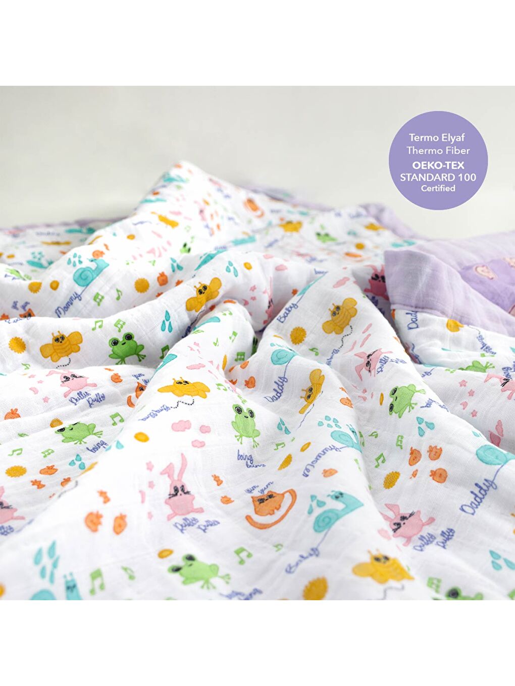 Lila Müslin Battaniye Elyaf Dolgulu Friends-3