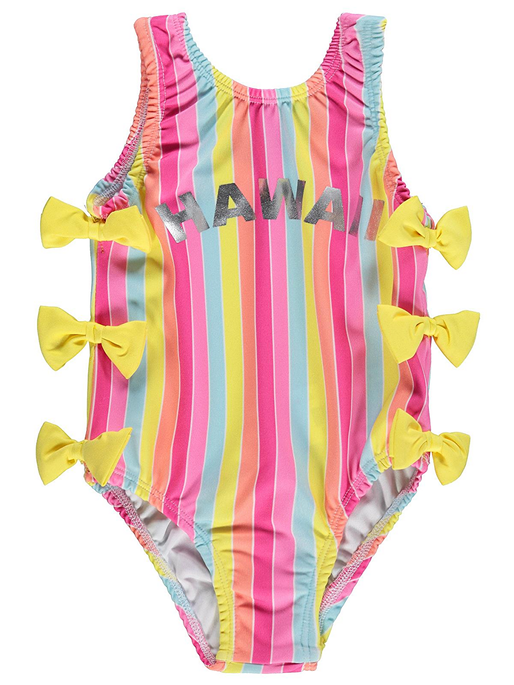 Girls Renkli Çizgili 2-12 Yaş Mayo Set - Pembe
