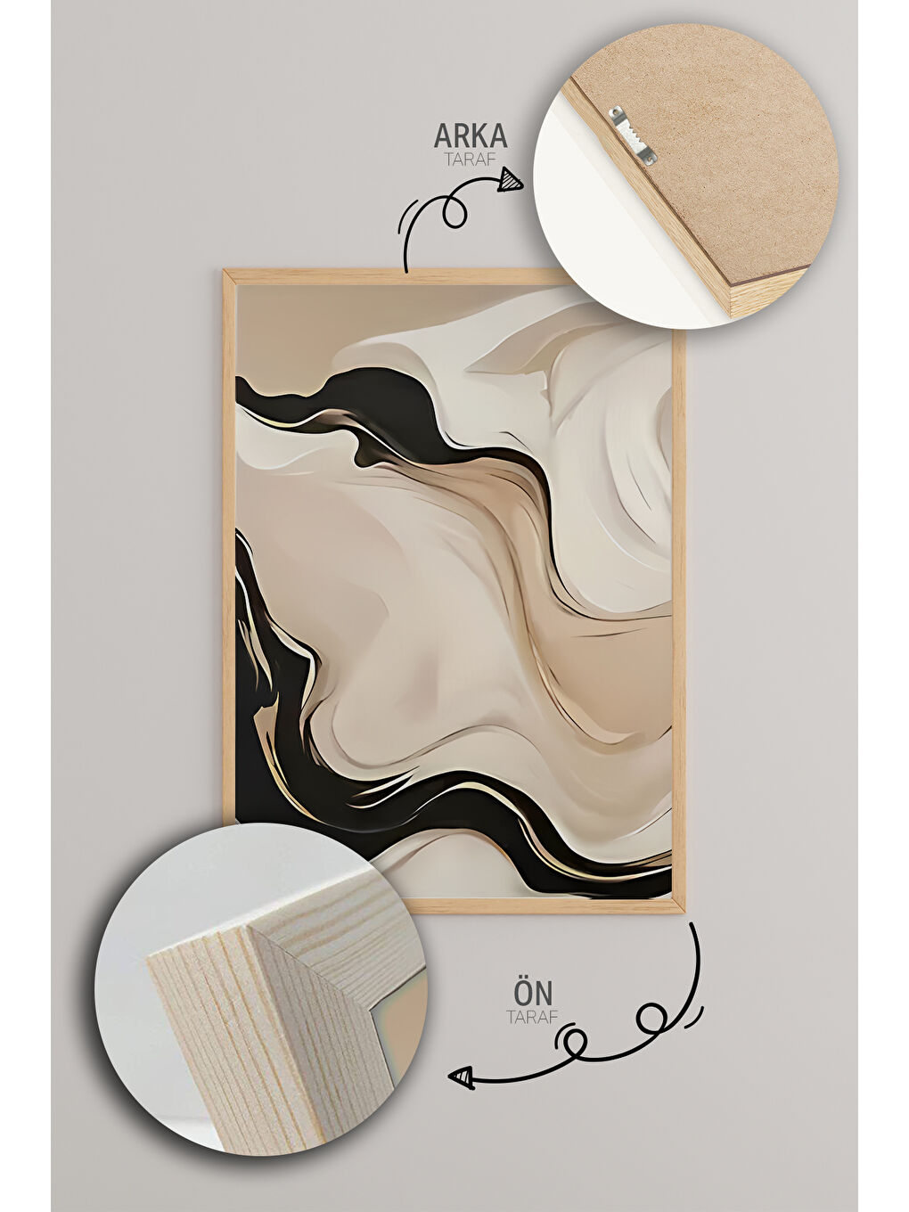 Beyaz 3 Parça Ham Renk Gerçek Ahşap Çerçeveli Tablo Seti - Model 3 - 20 x 30-4