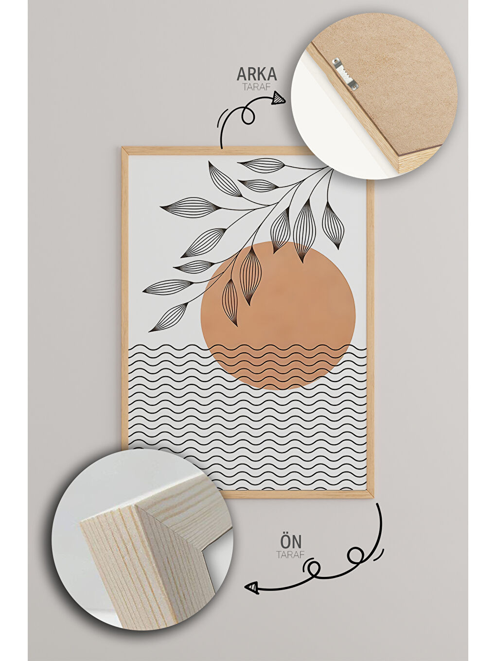 Beyaz 3 Parça Ham Renk Gerçek Ahşap Çerçeveli Tablo Seti - Model 4 - 20 x 30-4