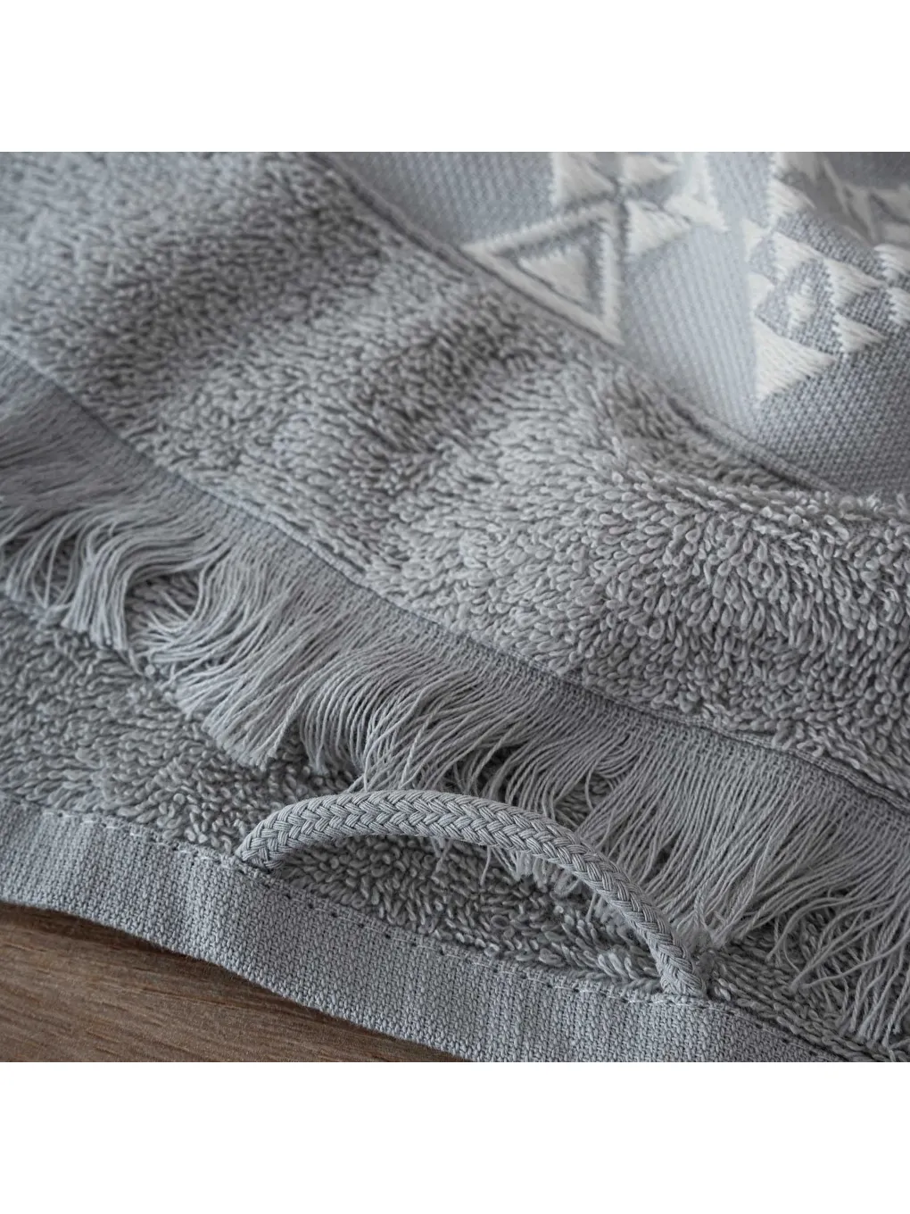 Hereke 2'li El Yüz Havlusu Seti %100 Pamuk Jakarlı Açık Gri 50x80 Cm-3