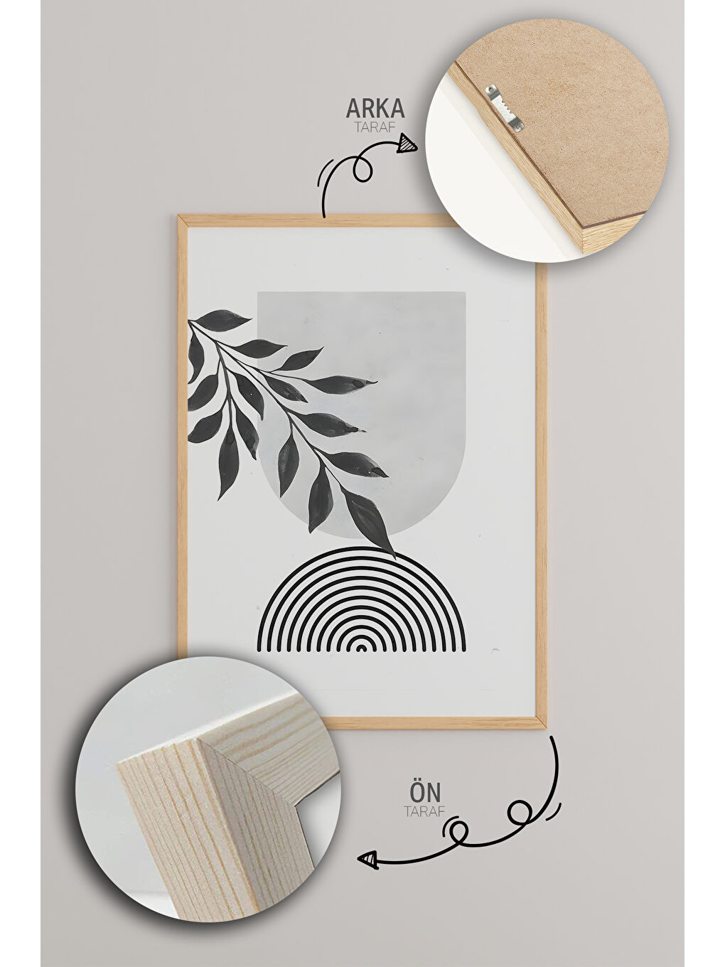 Beyaz 3 Parça Ham Renk Gerçek Ahşap Çerçeveli Tablo Seti - Model 6 - 20 x 30-4