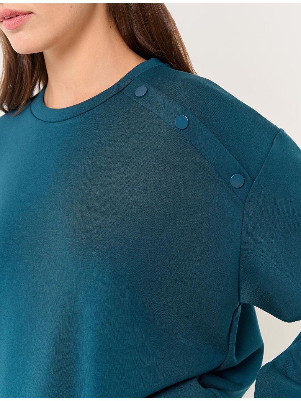 Koyu Yeşil Bisiklet Yaka Uzun Kollu Basic Sweatshirt-2