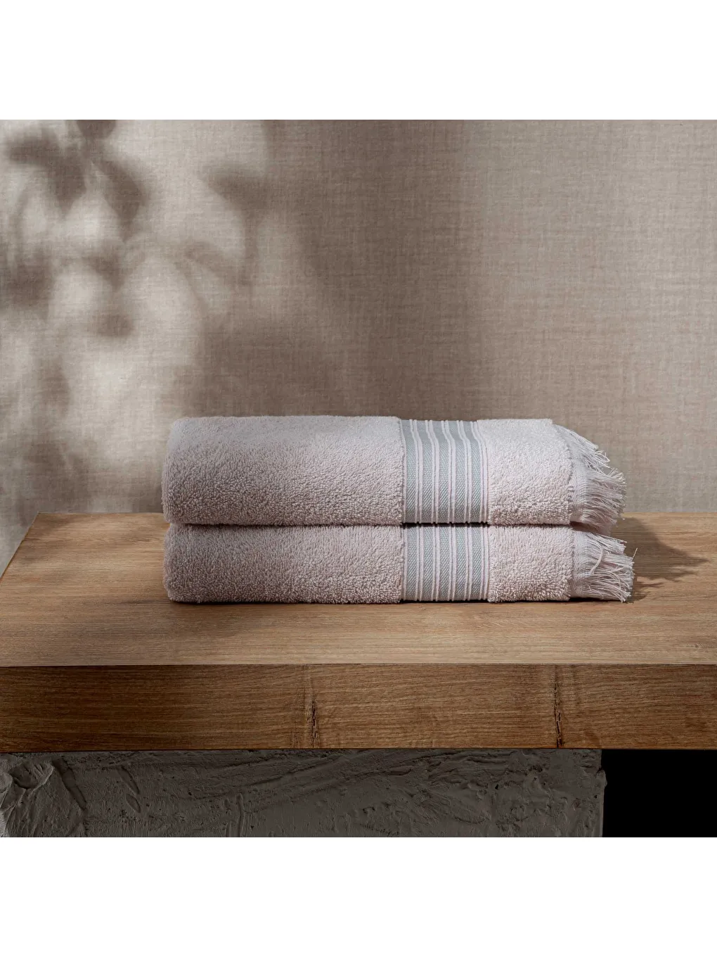 Pembe Aya 2'li El Yüz Havlusu Seti %100 Pamuk Jakarlı Pudra 50x80 Cm-1