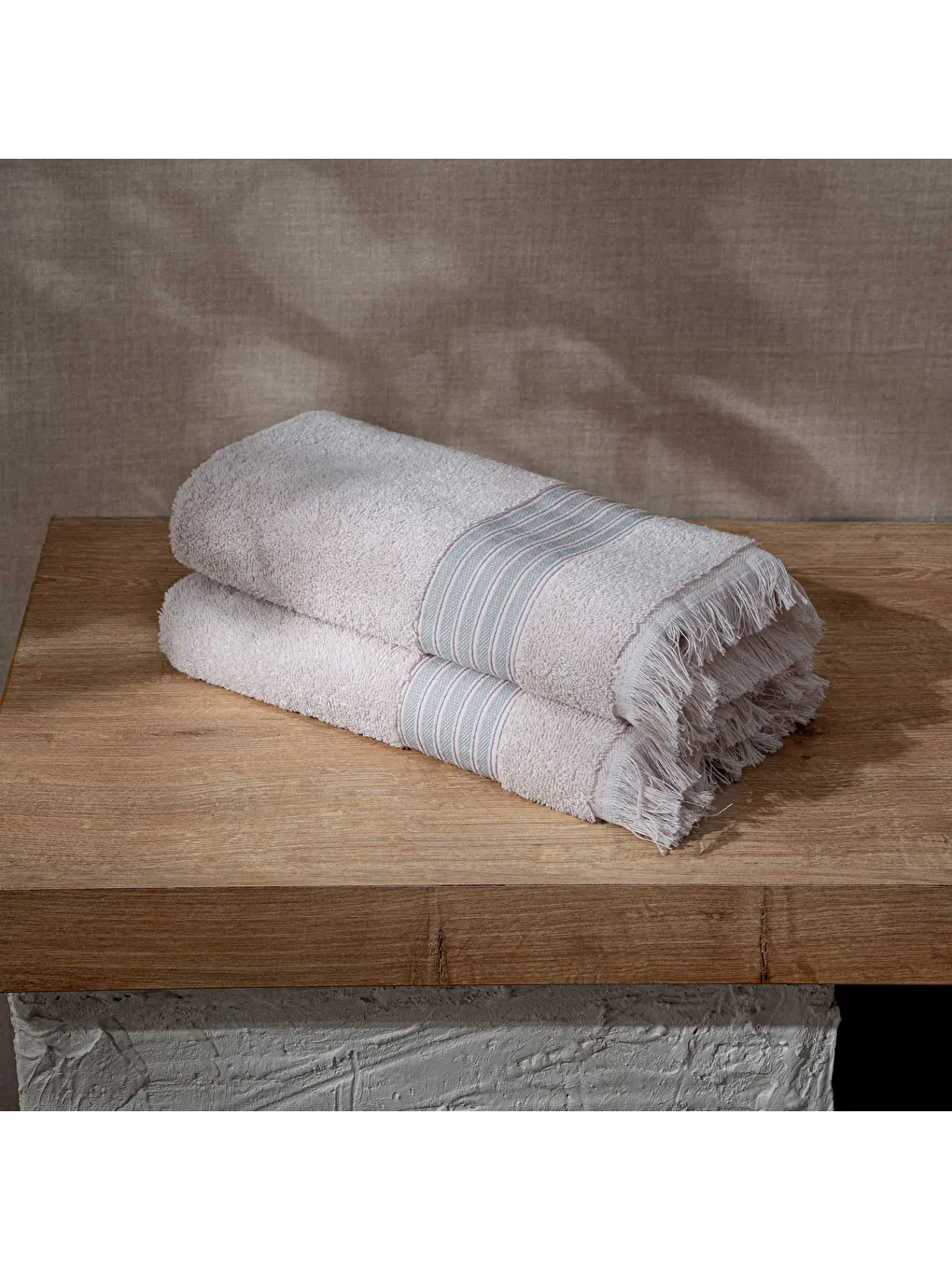 Pembe Aya 2'li El Yüz Havlusu Seti %100 Pamuk Jakarlı Pudra 50x80 Cm-2