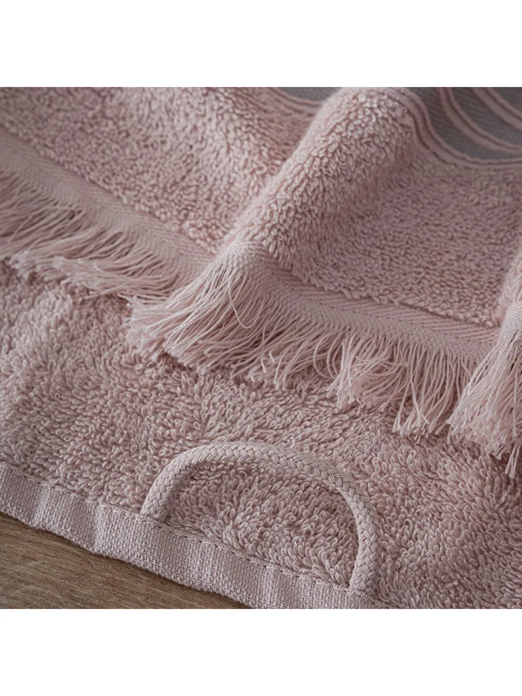 Pembe Aya 2'li El Yüz Havlusu Seti %100 Pamuk Jakarlı Pudra 50x80 Cm-3