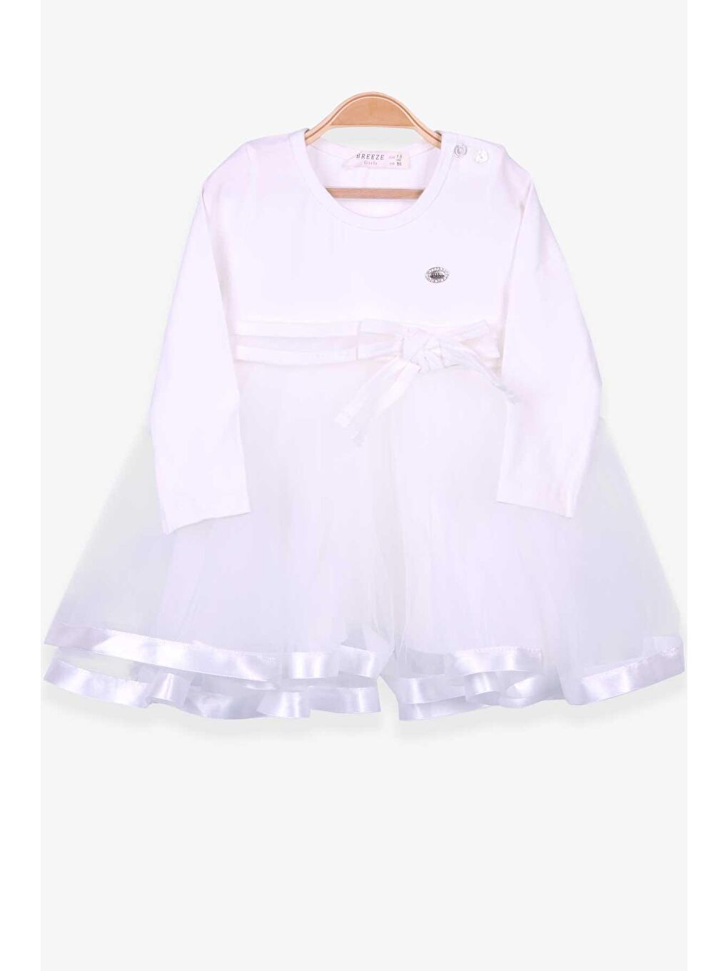 Kiz Çocuk Uzun Kollu Elbise Fiyonklu Ekru (1.5-4 Yaş)