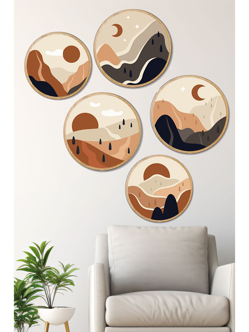 Beyaz Dekoratif Oval 5 Parça Çerçeve Görünümlü Mdf Tablo Seti - ARTOVLCLLCT5