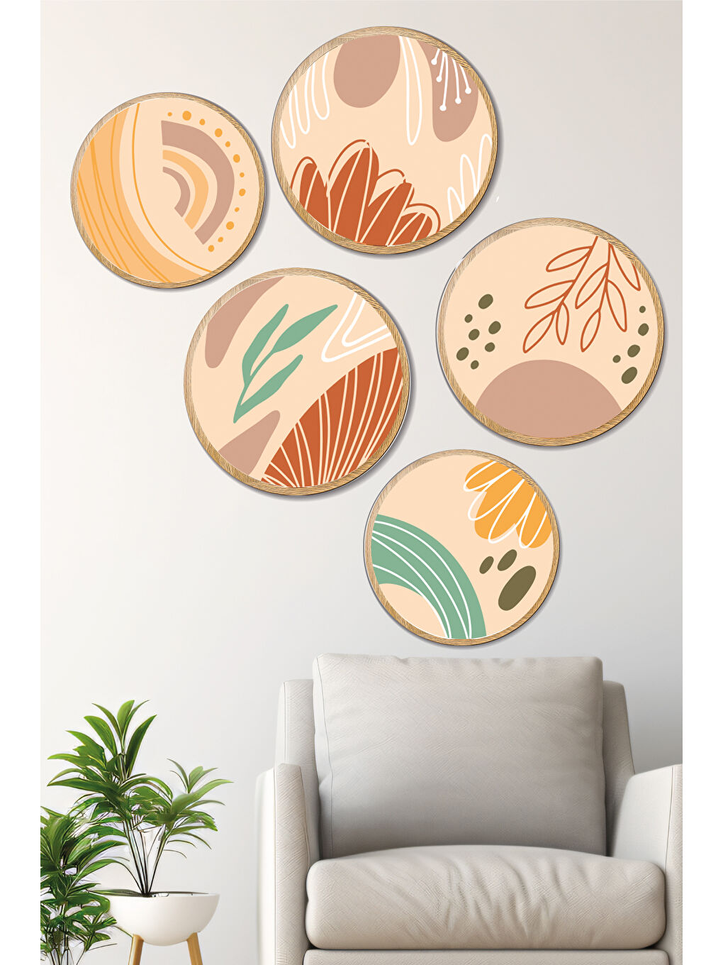 Beyaz Dekoratif Oval 5 Parça Çerçeve Görünümlü Mdf Tablo Seti - ARTOVLCLLCT6