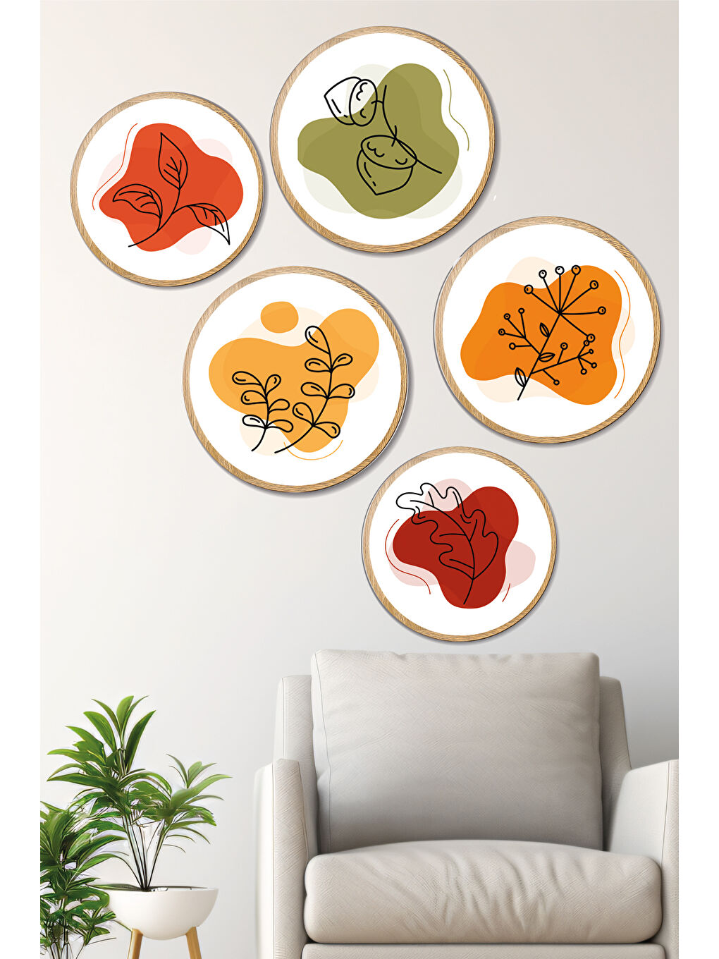 Beyaz Dekoratif Oval 5 Parça Çerçeve Görünümlü Mdf Tablo Seti - ARTOVLCLLCT7