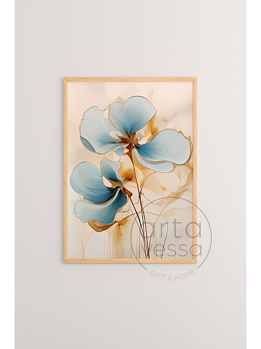 Beyaz 3 Parça Ham Renk Gerçek Ahşap Çerçeveli Tablo Seti - Model 1 - 33 x 48-3