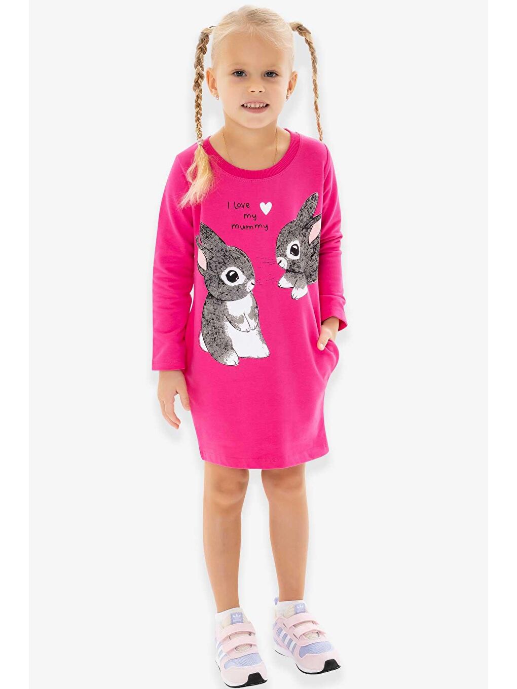 Kız Çocuk Tunik Tavşan Desenli Fuşya (1.5 Yaş)