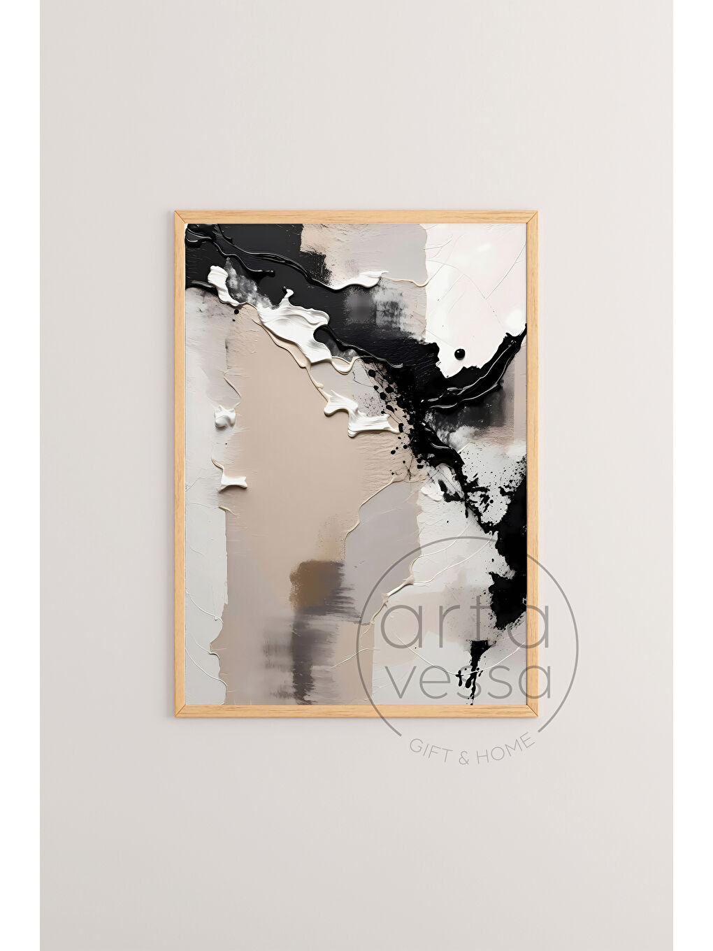 Beyaz 3 Parça Ham Renk Gerçek Ahşap Çerçeveli Tablo Seti - Model 16 - 33 x 48-2