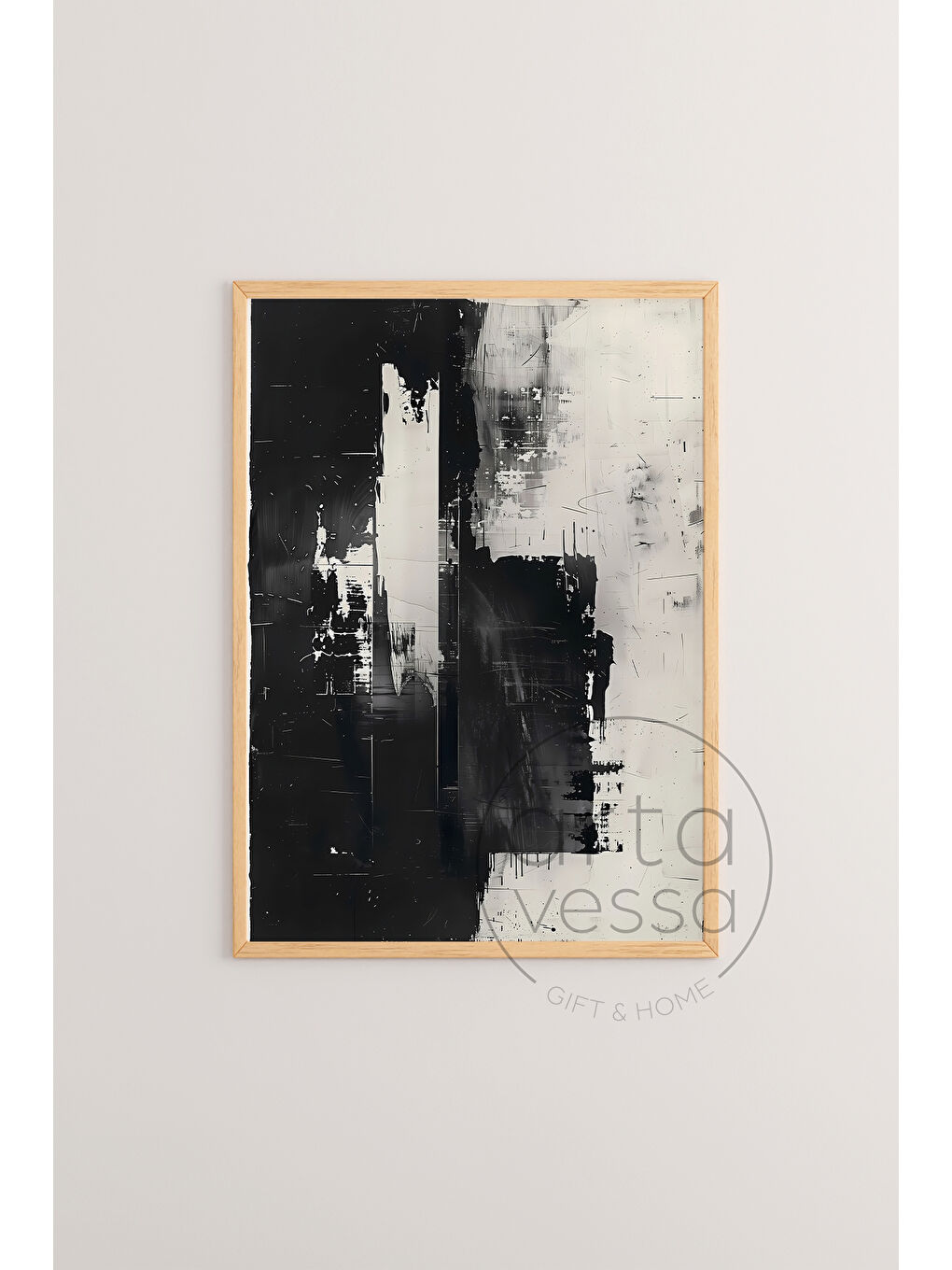 Beyaz 3 Parça Ham Renk Gerçek Ahşap Çerçeveli Tablo Seti - Model 16 - 33 x 48-3