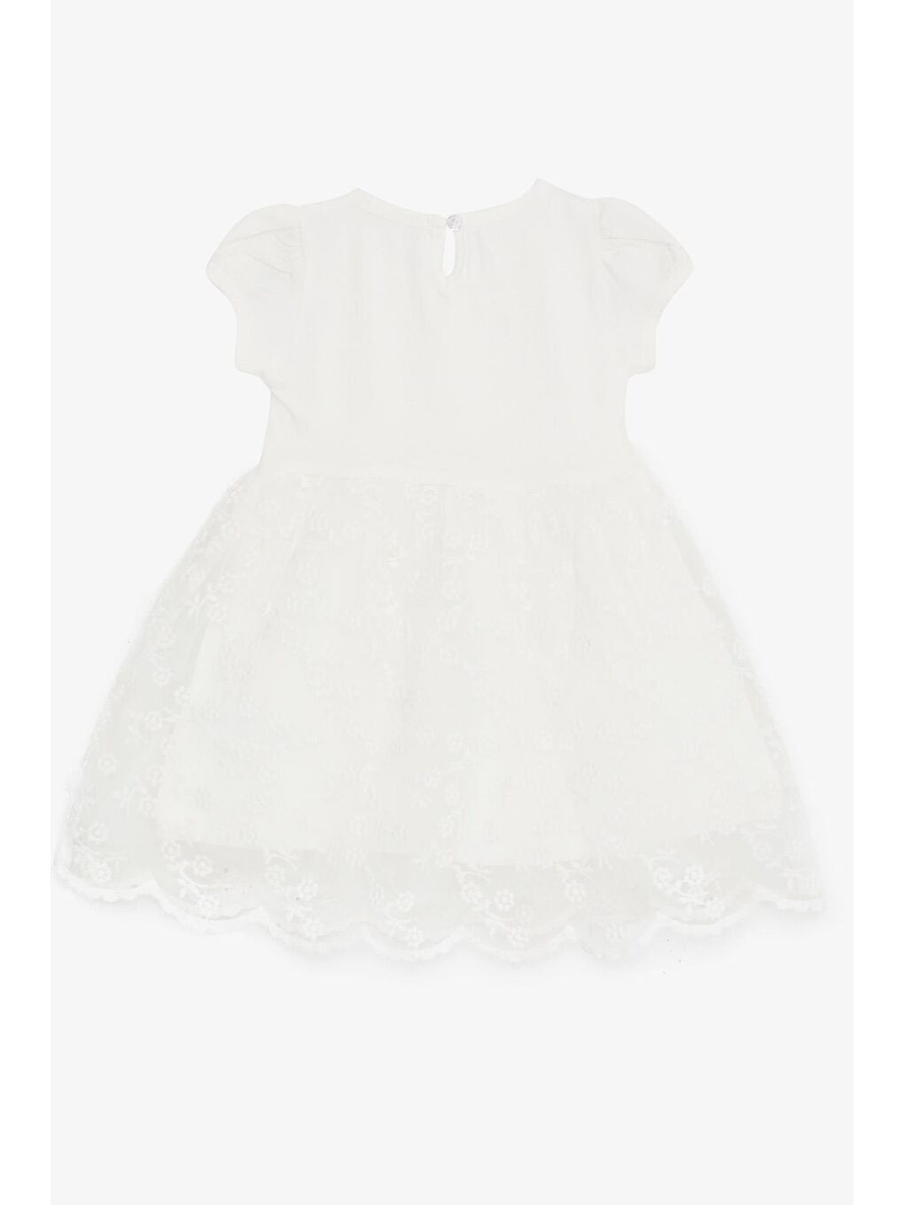 Kız Çocuk Elbise Tüllü Nakışlı Fiyonklu Ekru (1.5-5 Yaş)-1