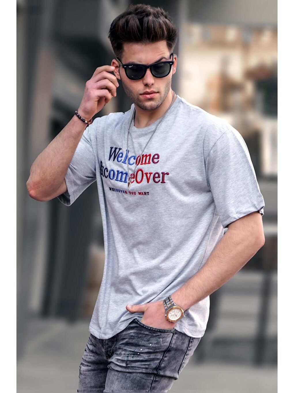 Sarı Gri Erkek %100 Pamuk Tişört 4960