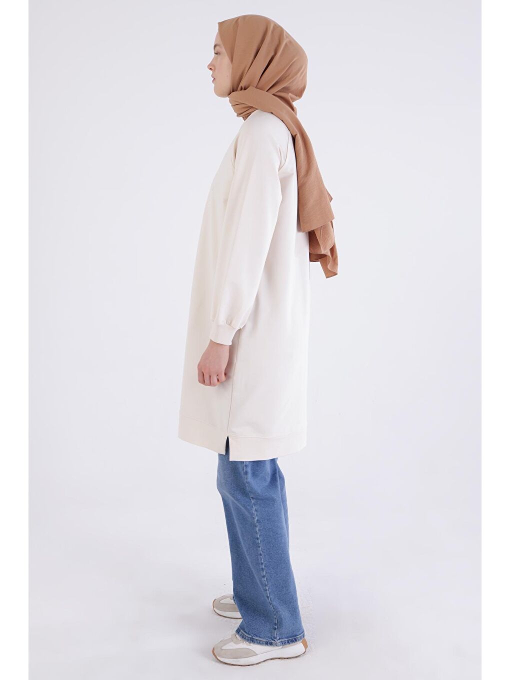 Ekru Mode Nakışlı Reglan Kol Tunik-2