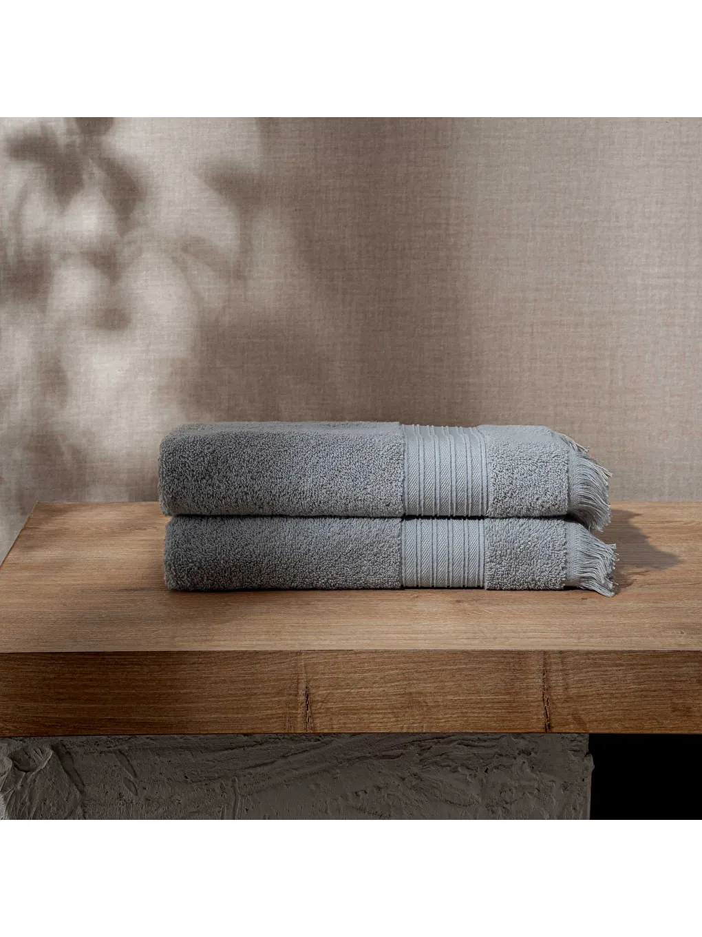 Aya 2'li El Yüz Havlusu Seti %100 Pamuk Jakarlı Gri 50x80 Cm-1
