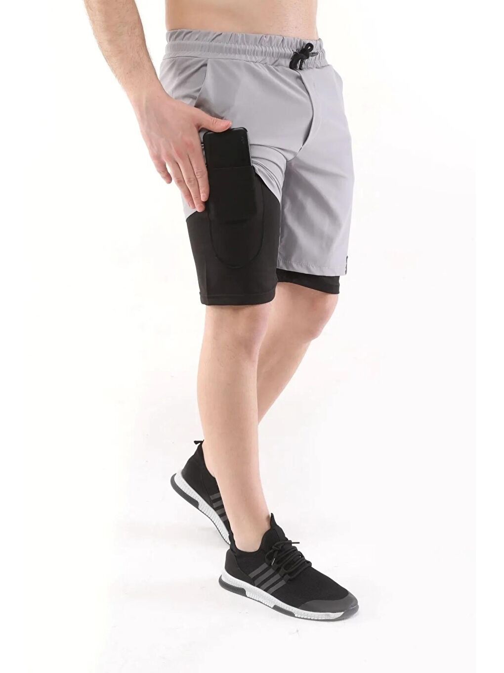 Gri Erkek Running Hızlı Kuruma Micropoly Antrenman Halısaha Fitness Kısa Taytlı Outdoor Şort-1
