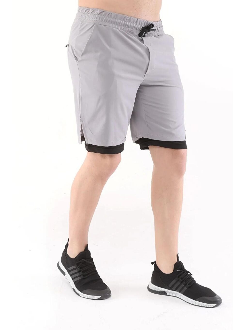Gri Erkek Running Hızlı Kuruma Micropoly Antrenman Halısaha Fitness Kısa Taytlı Outdoor Şort-2