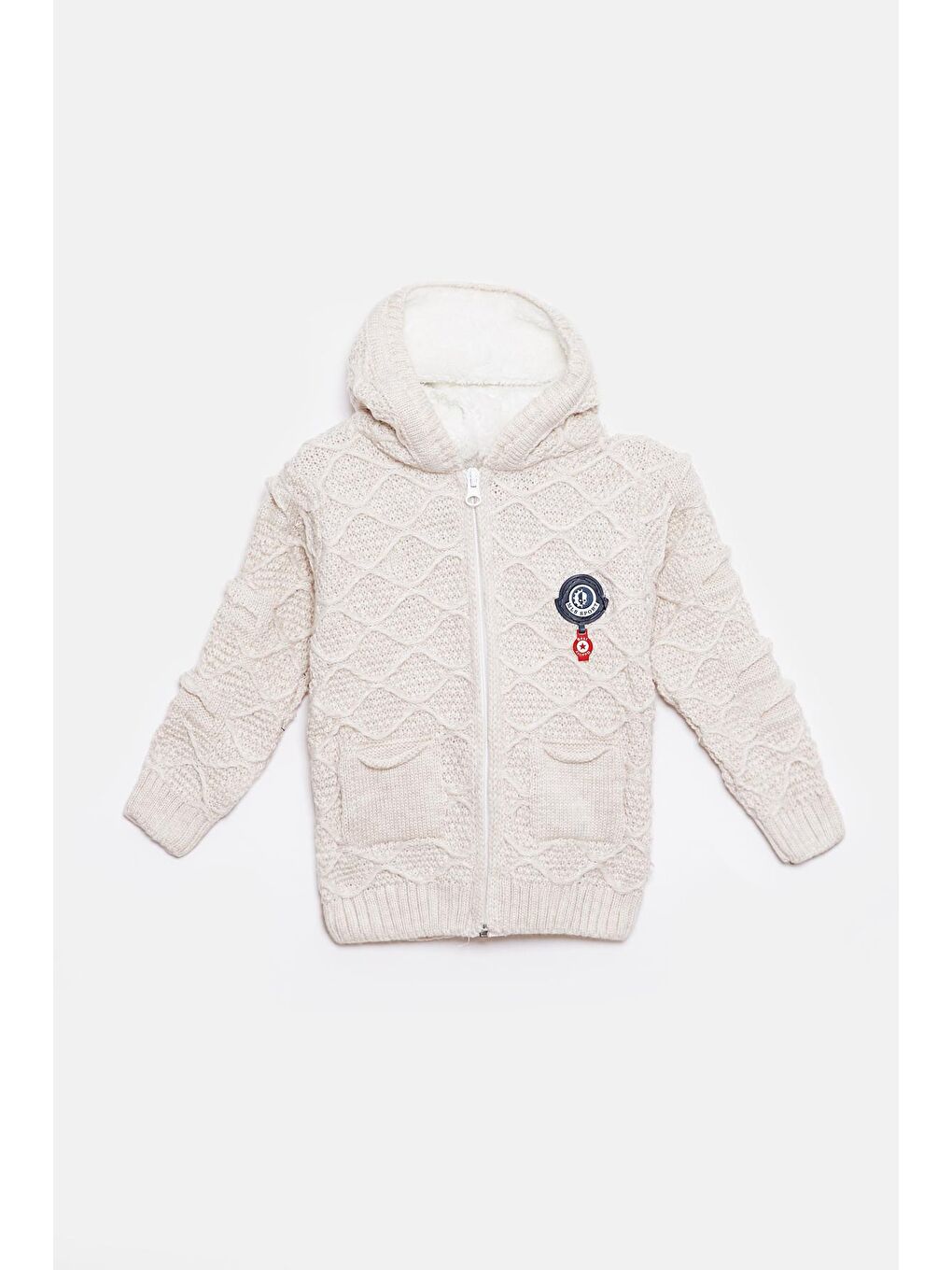 Bej Kürk Detaylı Triko Erkek Bebek Hırka