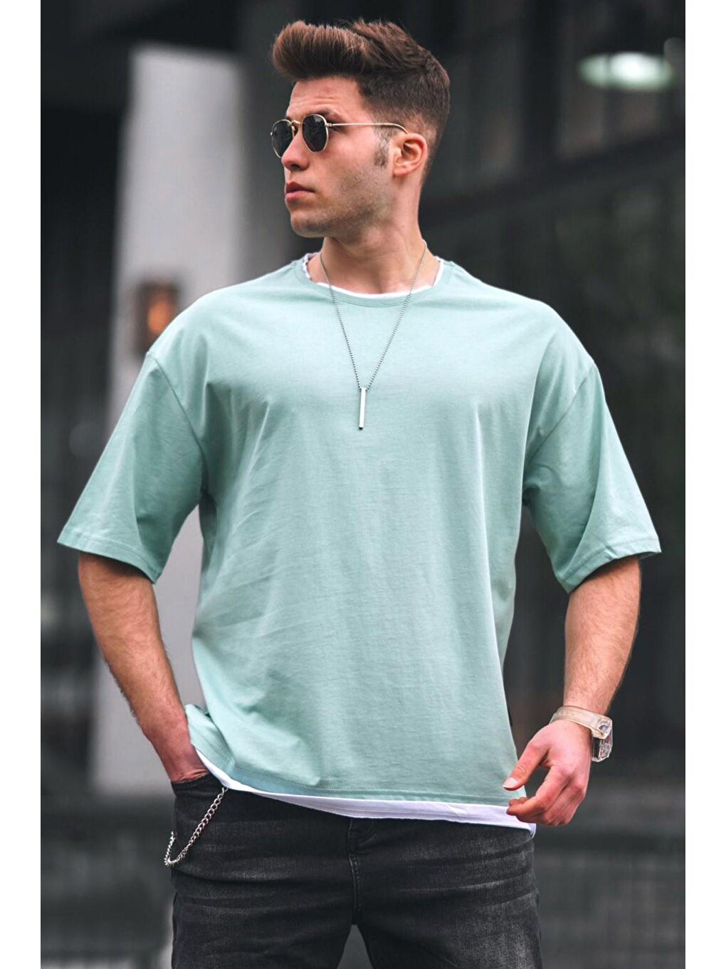 Oversize Yeşil Erkek %100 Pamuk Tişört 4978