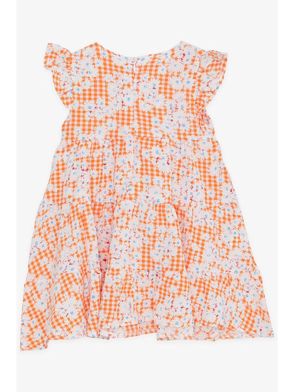 Kız Çocuk Elbise Çiçekli Kolları Fırfırlı Turuncu (1.5-5 Yaş)-1