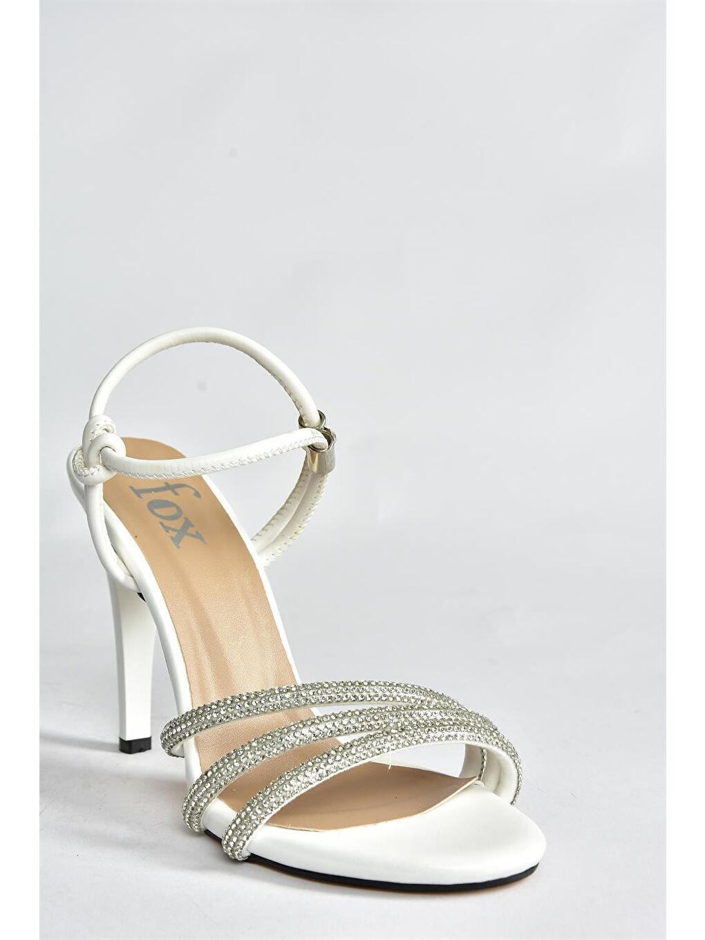 Beyaz Taşlı İnce Topuklu Kadın Abiye Ayakkabı P997005509-4