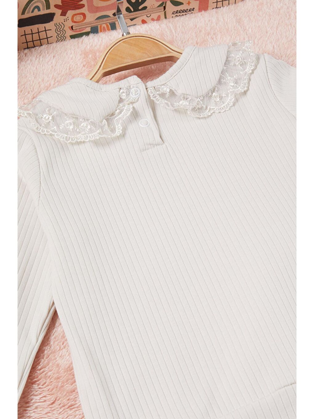 Gri Dantel Yakalı Fitilli Kız Bebek Takım 17153-4