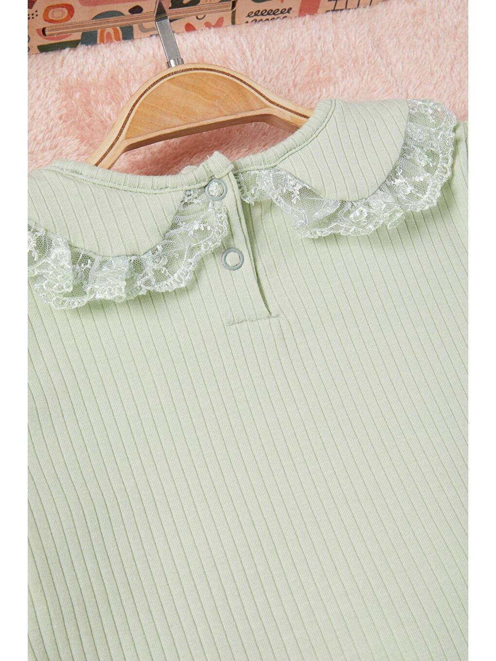 Yeşil Dantel Yakalı Fitilli Kız Bebek Takım 17151-4