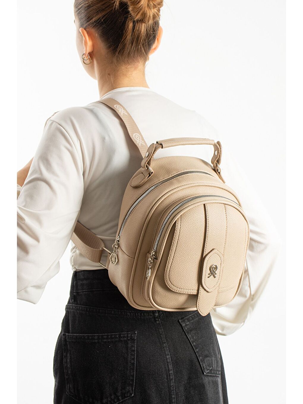 Çok Gözlü Mini Frank Sırt Çantası Bej