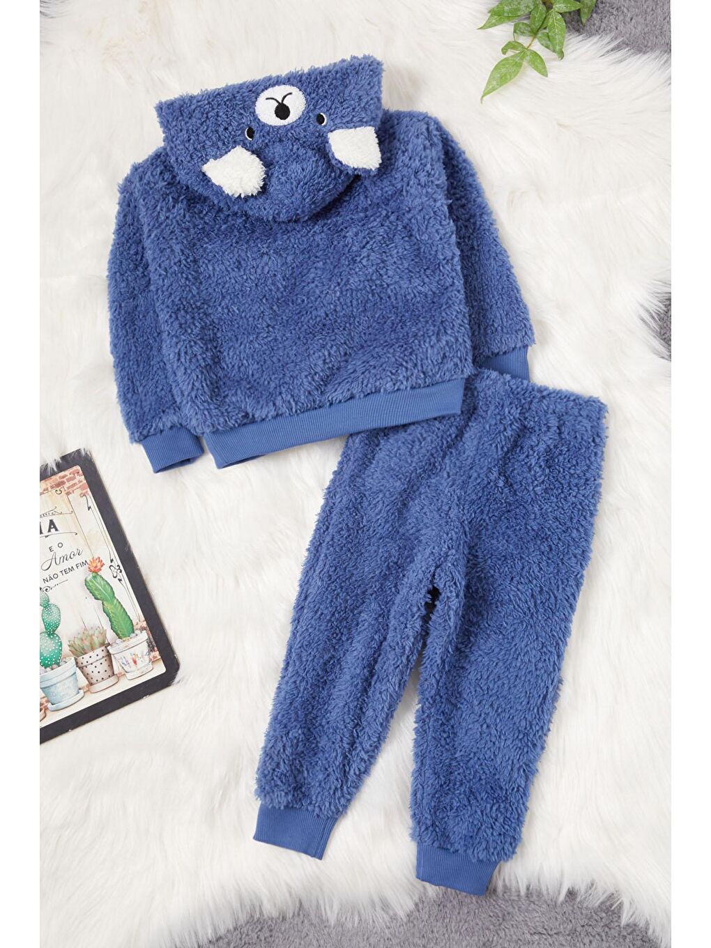 Lacivert Ayıcık Nakışlı Erkek Bebek Pelüş Eşofman Takımı 17162-4