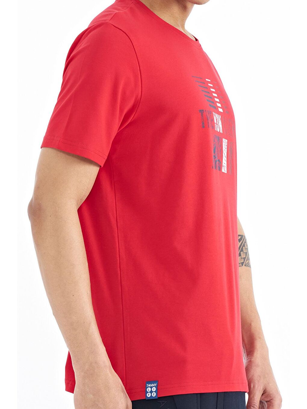 Kırmızı Baskı Detaylı O Yaka Standart Kalıp Erkek Tişört - 88175-2