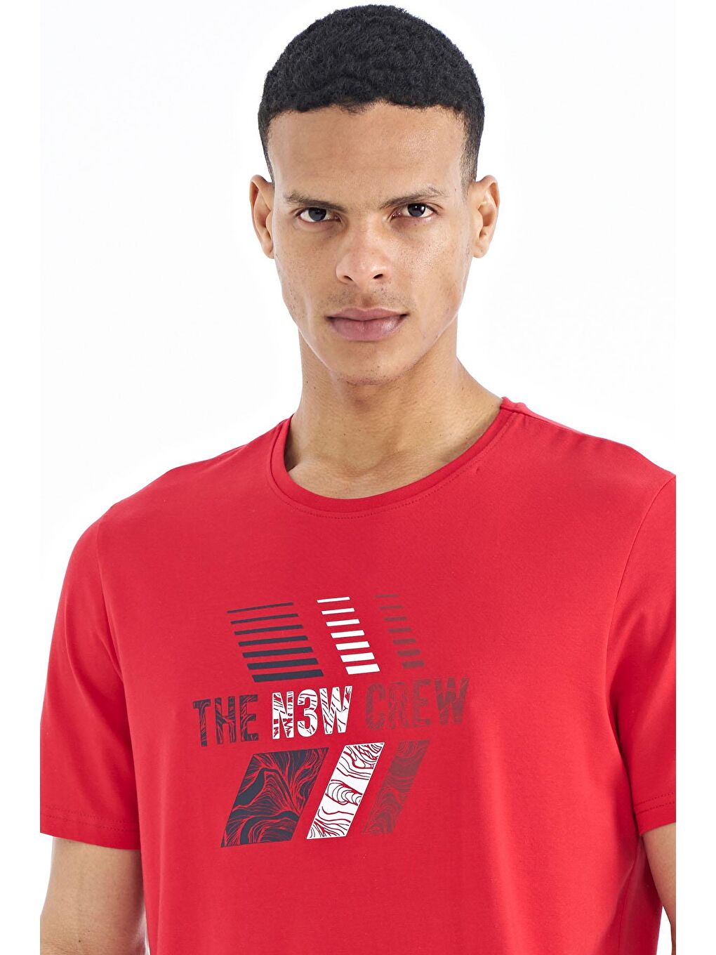 Kırmızı Baskı Detaylı O Yaka Standart Kalıp Erkek Tişört - 88175-3