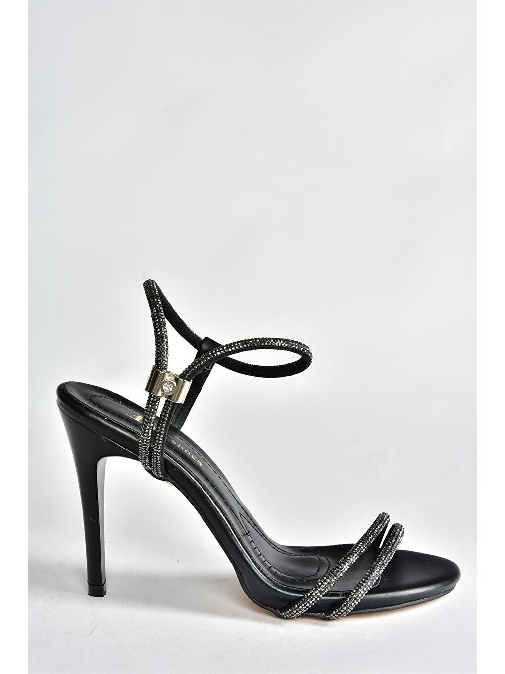 Siyah Taşlı İnce Bantlı Topuklu Kadın Abiye Ayakabı P251775009-3