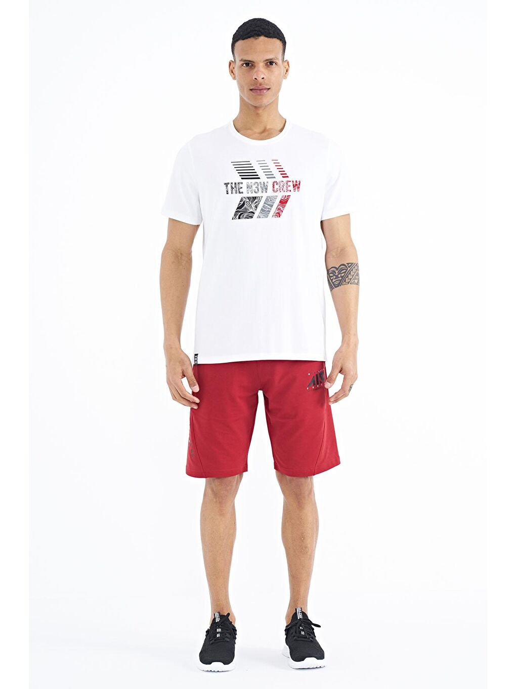 Beyaz Baskı Detaylı O Yaka Standart Kalıp Erkek Tişört - 88175-1