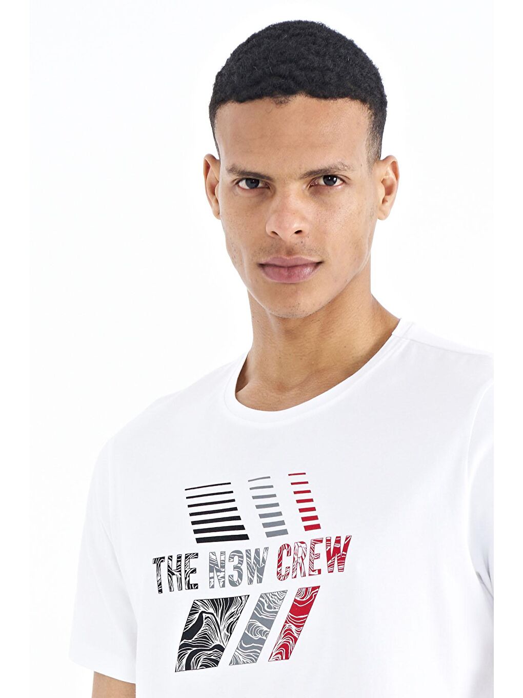 Beyaz Baskı Detaylı O Yaka Standart Kalıp Erkek Tişört - 88175-2