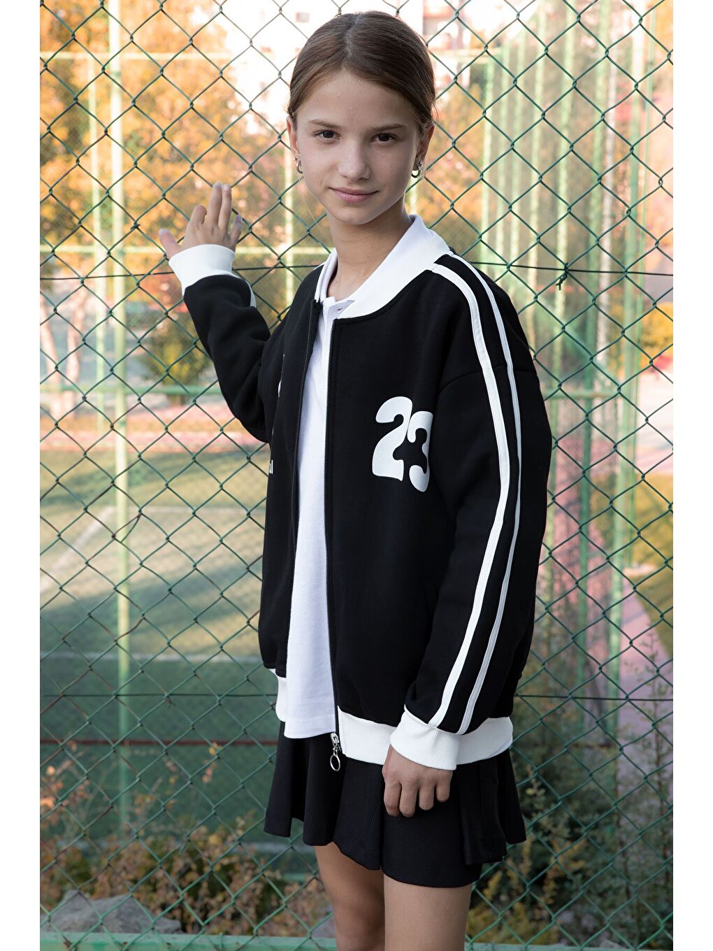 Siyah Beautifull Yazılı Kolu Şeritli Kız Çocuk Kolej Hırka 21190-4