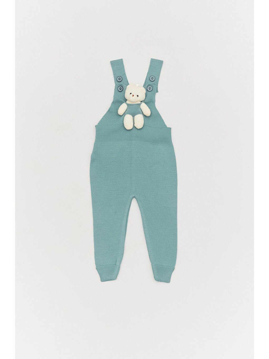 Turkuaz Ayıcıklı Kız Çocuk Triko Salopet